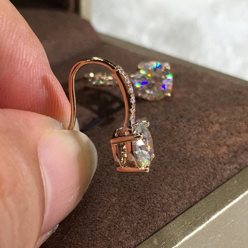 *NEW Silver/Rose Gold Round Diamond Drop Earrings - Picture 4 of 11